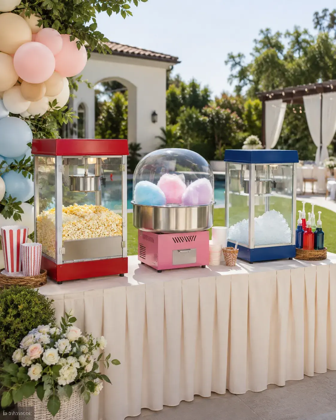 Elegant round event table in Orange County, California, with gold chairs, floral centerpiece, candles, fine tableware, and outdoor sunset setting.