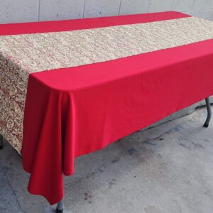 Red Rectangular Linen with Gold Runner 6' in Length