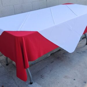 Red Rectangular Linen with White Overlay 6' in Length