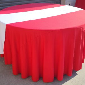 Red Round Linen with White Runner 120" in Length