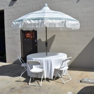 White Umbrella with White Chairs